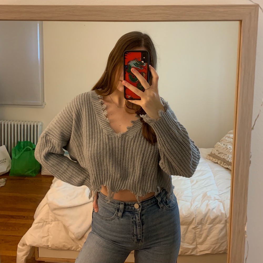 Distressed Gray Sweater